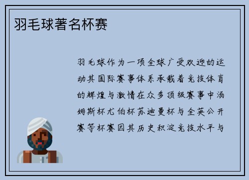 羽毛球著名杯赛